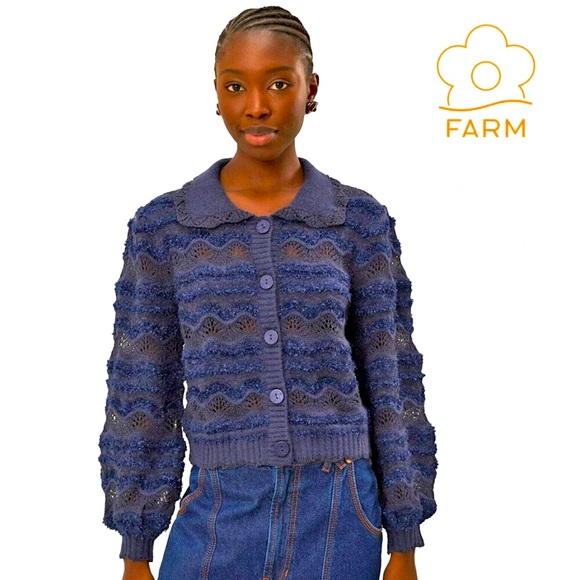 FARM Rio Sweaters - Farm Rio Navy Blue Mixed Stitches Cardigan